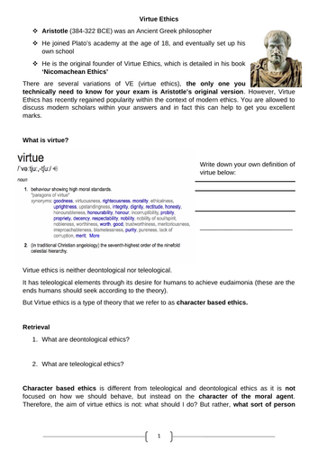 AQA A Level Religious Studies - Virtue Ethics | Teaching Resources