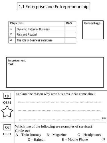 Edexcel 9-1 GCSE Business Theme 1.1 Topic Test