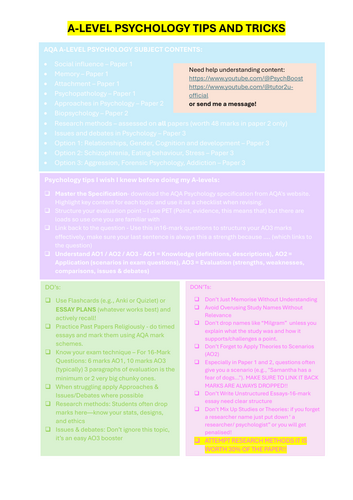 A-Level psychology tips and tricks | Teaching Resources