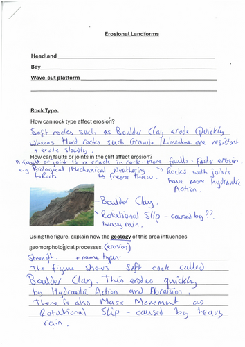 KS4 Coasts: erosional landforms