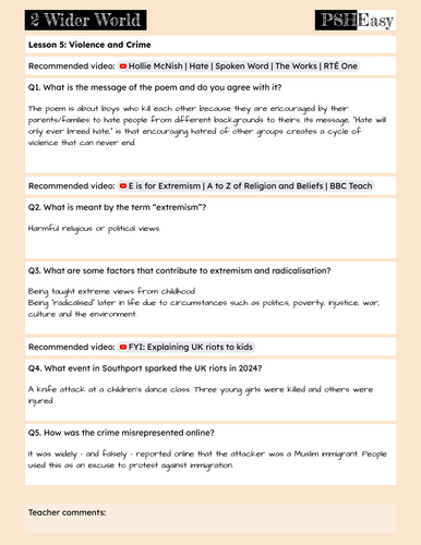2.5.5 Violence and Crime Lesson Pack | Teaching Resources