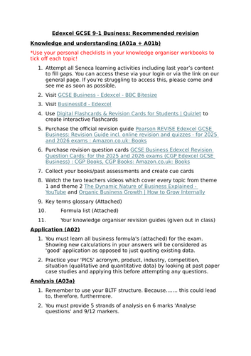 Edexcel GCSE Business - Theme 1 BRAND NEW!! 25-26 | Teaching Resources