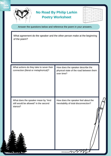 No Road By Philip Larkin Poetry Worksheet