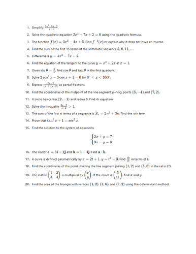AQA Further Maths Simpler Questions GCSE