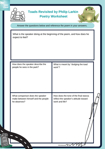 Toads Revisited by Philip Larkin  Poetry Worksheet