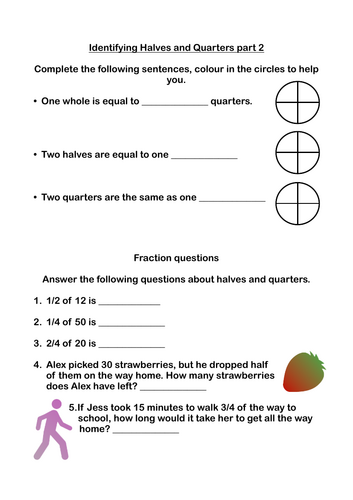 Year 2 Fractions Worksheets: Identifying Halves and Quarters | Teaching ...