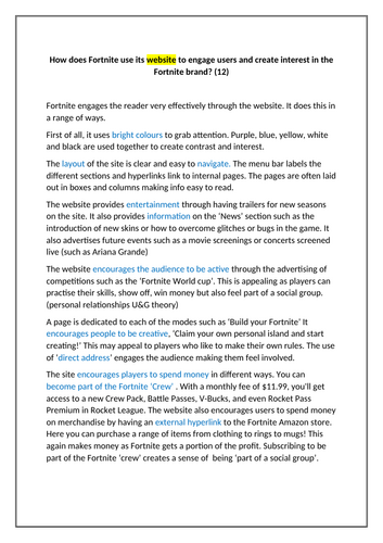 Fortnite Website  - sample answer