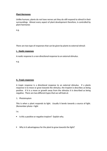 AQA A-level biology 3.6.1 Stimuli and response Whole topic | Teaching ...