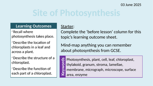OCR AAQ in Applied Science- B2.1.1 Site of Photosynthesis