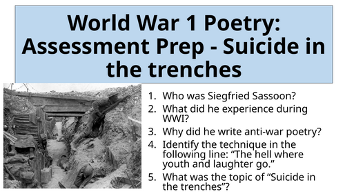 World War 1 Poetry - Assessment Prep and Assessment on Suicide in the Trenches
