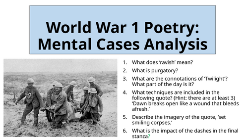 World War 1 Poetry - Analysing Mental Cases by Wilfred Owen