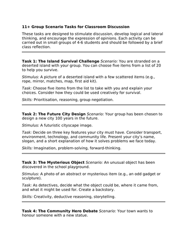 Group scenarios for interviews