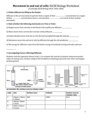 Movement into and out of cells : IGCSE Biology WS & answers | Teaching ...