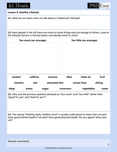 5.1.5 Healthy Lifestyle Lesson Pack | Teaching Resources