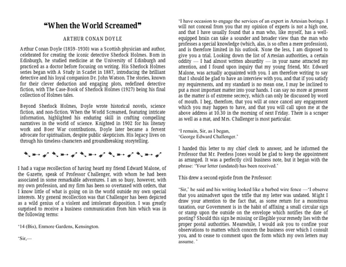 When the World Screamed by Arthur Conan Doyle w/ Reading Comprehension ...
