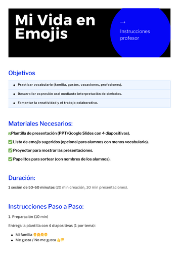 My Life in Emojis - Spanish Presentation Activity