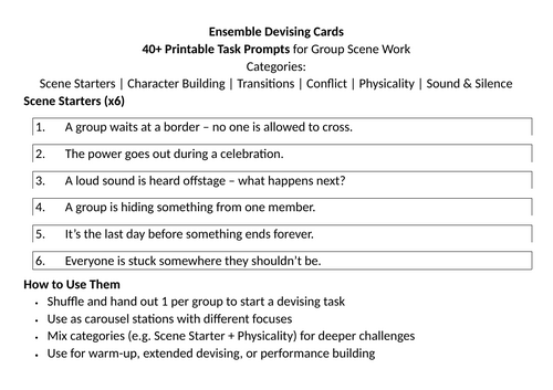 Ensemble Devising Cards – 40+ Drama Prompts for Creative Group Work