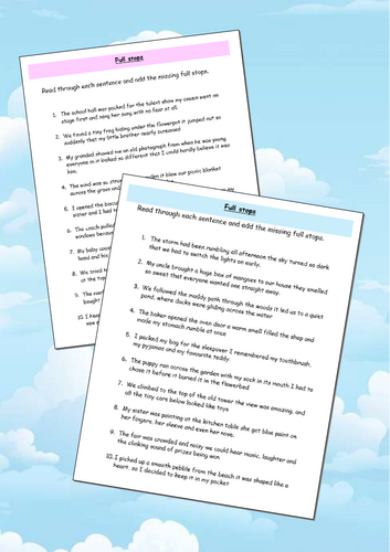 Adding Full Stops for Sentence Endings - Two Sentences | Teaching Resources