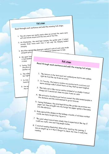 Adding Full Stops for Sentence Endings - Three Sentence Practice ...