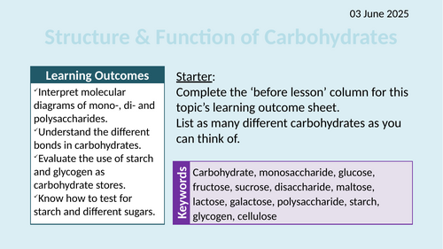 OCR AAQ in Applied Science- B3.1.1 Structure and Function of Carbohydrates