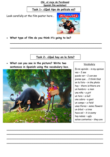 Ferdinand – KS3 Spanish Film Worksheet | Teaching Resources