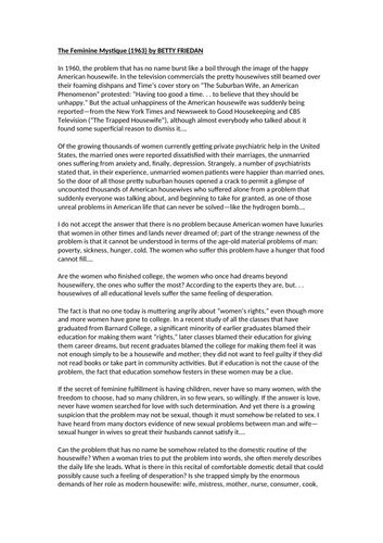Gender, Sexism and Feminism - The Second Wave of Feminism