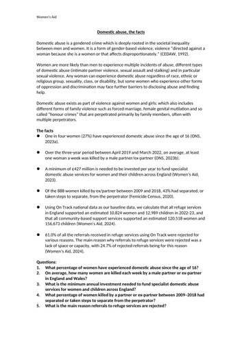 Gender, Sexism and Feminism - Domestic Violence - Women
