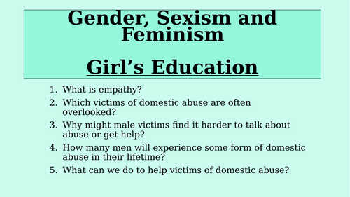 Gender, Sexism and Feminism - Girl’s Education - Malala