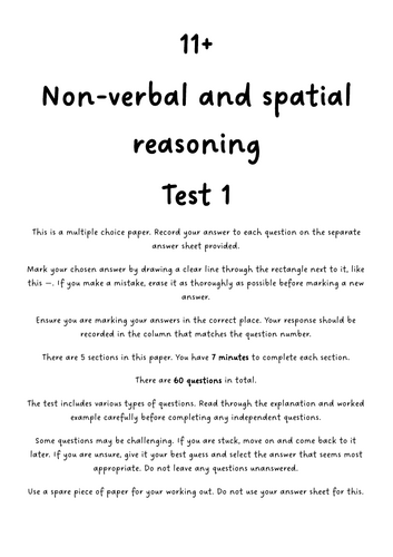 11+ Non-verbal and spatial reasoning mock test (GL) with answers ...