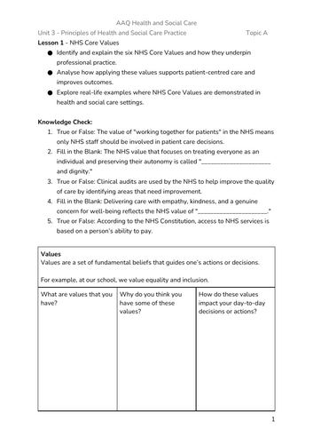 BTEC AAQ Health and Social Care - Unit 3 - Aim A (P1 Lessons ...