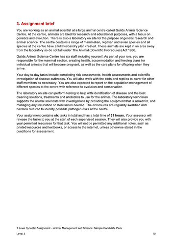 T Level Animal Management Science Synoptic Assessment Prep - Lesson 2