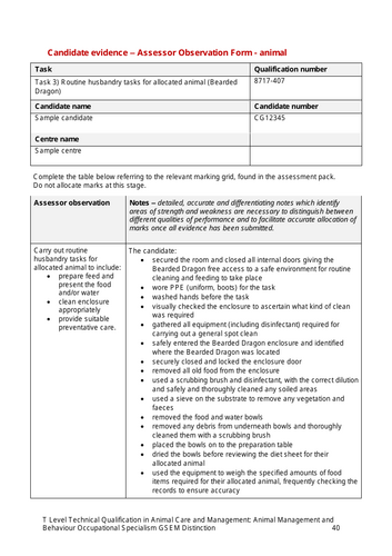 T Level Animal Management Behaviour Synoptic Assessment Prep - Lesson 6