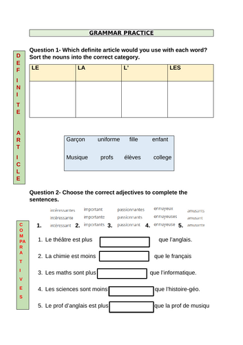 AQA GCSE French – Year 11 Grammar Worksheet: Module 3 – Ma vie scolaire | FOUNDATION