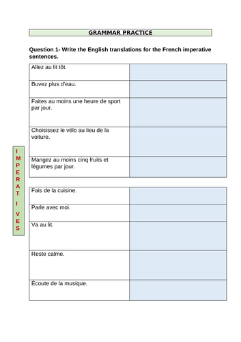 AQA GCSE French – Year 11 Grammar Worksheet: Module 4 – En pleine forme | FOUNDATION