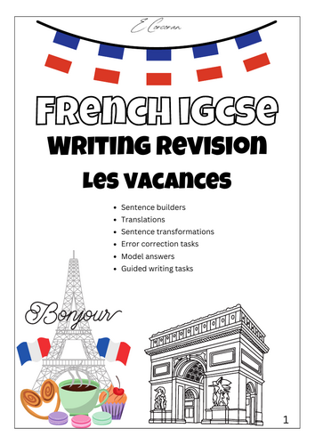 French Writing practise - Les vacances (holidays)
