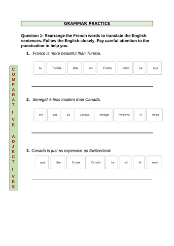 AQA GCSE French – Year 11 Grammar Worksheet: Module 6 – Notre planète | FOUNDATION
