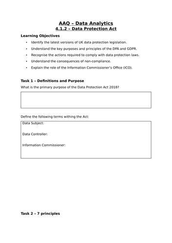 AAQ - OCR -F200 - 4.1 - Legislation - Data Protection Act and GDPR - Complete Lesson