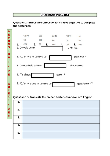 AQA GCSE French – Year 11 Grammar Worksheet: Module 7 – Mon petit monde à moi | FOUNDATION