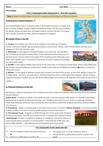 Map Skills Homework 3 - The UK's Location