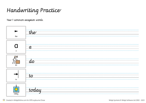 Handwriting Practice Pack for Year 1 – With Widgit Symbols
