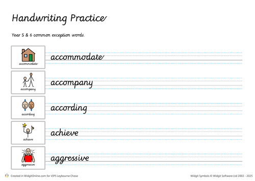 Handwriting Practice Pack for Year 5 and Year 6 – With Widgit Symbols