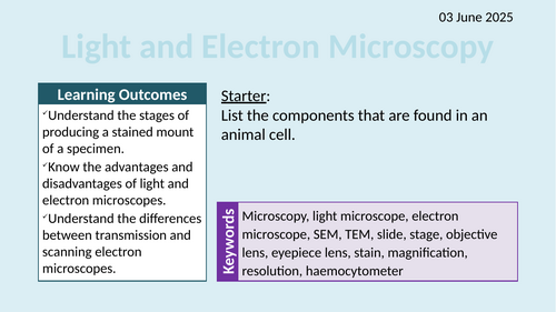 OCR AAQ in Applied Science- B1.2.1 Light and Electron Microscopy