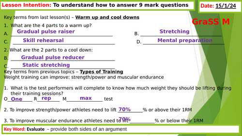 AQA GCSE PE - Physical Training - lessons, resources, retrieval, exam ...