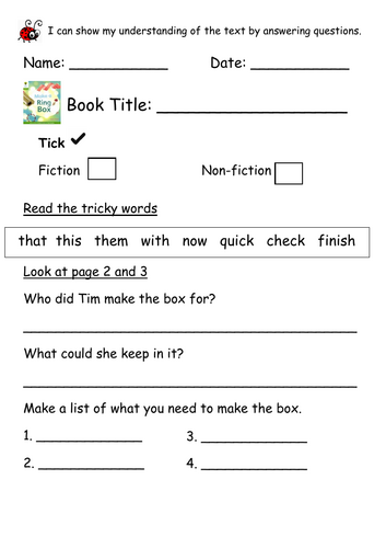 ORT Level 2  Reading Comp - Make a Ring Box