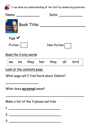 ORT Level 3  Reading Comp - Barn Owls
