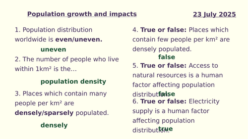Y8 Population: population growth and impacts