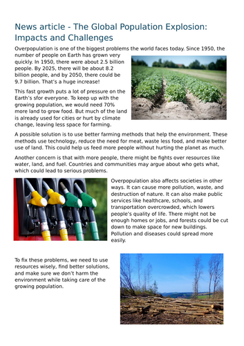 Y8 Population: population growth and impacts