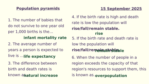 Y8 Population: population pyramids