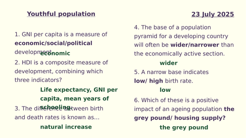 Y8 Population: youthful population