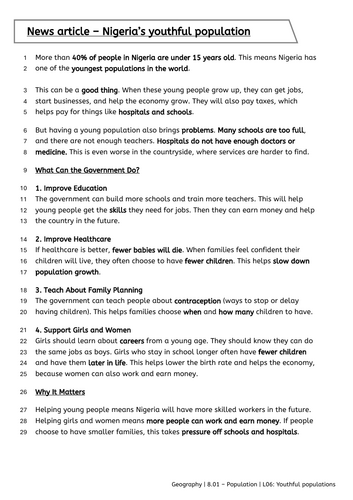 Y8 Population: youthful population